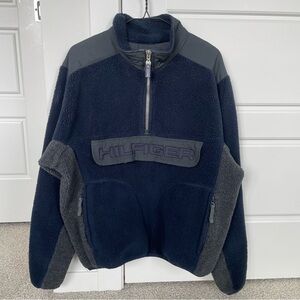 90s Tommy Hilfiger Blue and Gray Fleece Jacket Quarter Zip